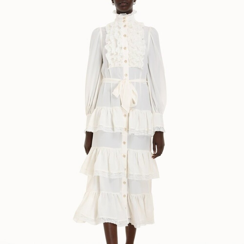 NWT Zimmermann Kaleidoscope Lace Ruffle Silk Dress Size 3